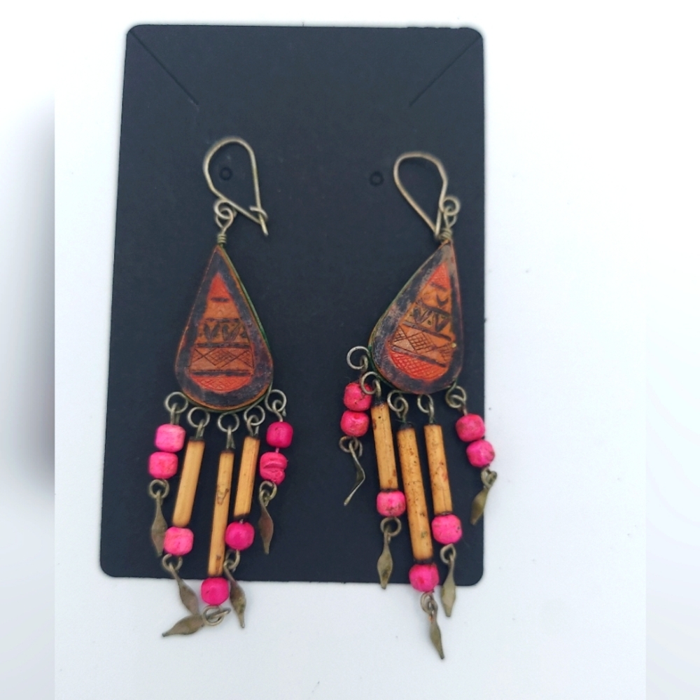 Boho wood dangle earrings